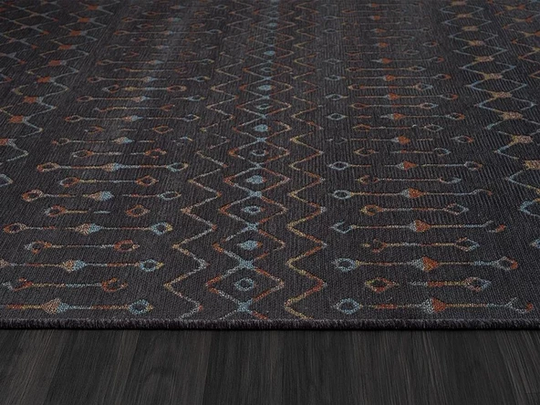 Lenda Ld003a Antrasit Kilim Renkli Detaylı Ince Antialerjik Kaymaz Taban Makinada Yıkanabilir Salon Özel Ölçü ANTRASIT-RENKLI - 5