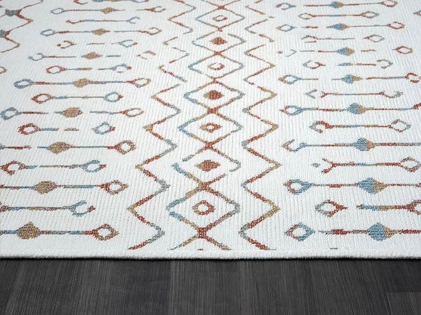 Lenda Ld002a Gri Kilim Renkli Detaylı Ince Antialerjik Kaymaz Taban Makinada Yıkanabilir Salon Halı Özel Ölçü RENKLI - 5