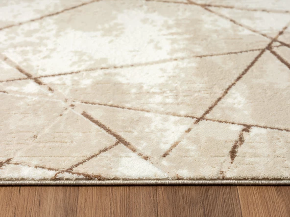 Tokyo 1753 Bej Halı Kahverengi Detaylı Geometrik Desen Modern Akrilik Halı Kaymaz Taban Tozuaz Özel Ölçü BEJ-KAHVE - Resim 4