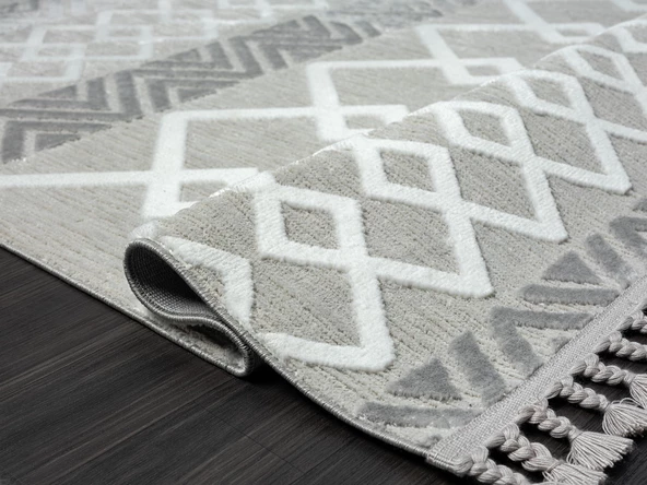 Sümer Sm003a Gri Halı Iskandinav Desen Dekoratif Modern Tozuyok Antialerjik Salon Halısı Koridor Özel Ölçü POLY.A.GRI - Resim 4