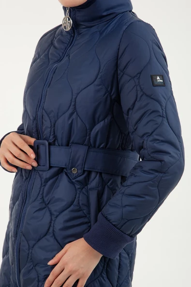 Armine Kadın Beli Kemerli Soğan Desenli Kapitone Kap - 9