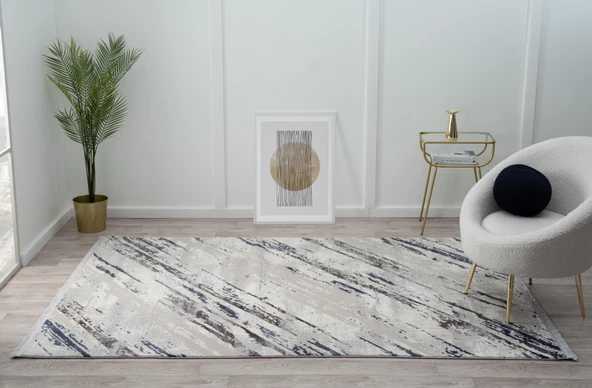 Tokyo Tk003m Gri Halı Lacivert Deyatlı Modern Akrilik Halı Kaymaz Taban Tozuaz Salon Halısı Koridor Özel Ölçü GRI-MAVI - Resim 2