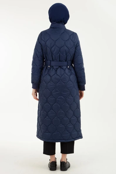 Armine Kadın Beli Kemerli Soğan Desenli Kapitone Kap - 10