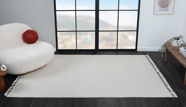 Wool Wl005a Beyaz Halı Sisal Bukle Dekoratif Tozsuz Antialerjik Salon Halısı Yatak Odası Koridor Özel Ölçü BEYAZ - Resim 2