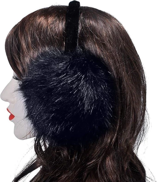 Siyah Peluş Kulaklık Tüylü Peluş Kulak Isıtıcı Yumuşak Tüylü Kulaklık - 5