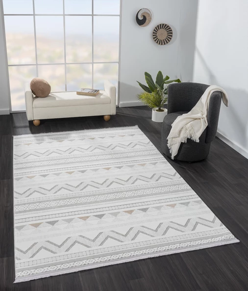 Sümer Sm006a Renkli Halı Iskandinav Desen Dekoratif Modern Tozuyok Antialerjik Salon Yatak Odası Kor Özel Ölçü POLY. KEMIK - Resim 3