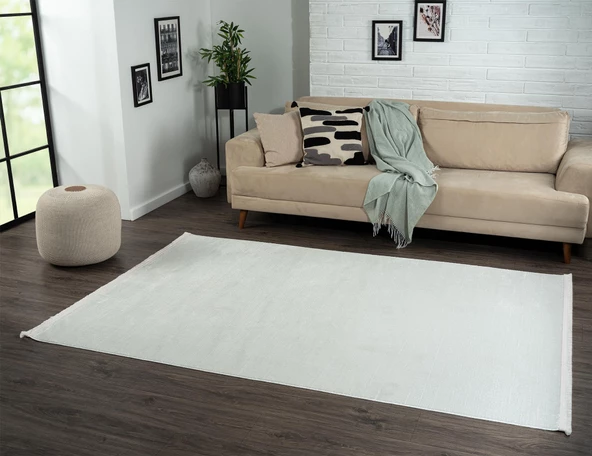 Best 106 Beyaz Halı Antrasit Detaylı İnce Parlak Makinada Yıkanabilir Antialerjik Modern Salon Halı Özel Ölçü BEYAZ - 3