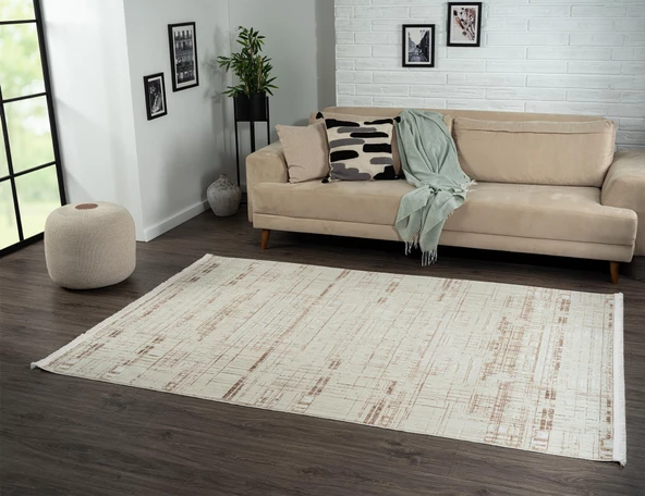 Best 108 Bej Halı Vizon Detaylı Ince Parlak Makinada Yıkanabilir Antialerjik Modern Salon Halısı Özel Ölçü VIZON-BEYAZ - Resim 2