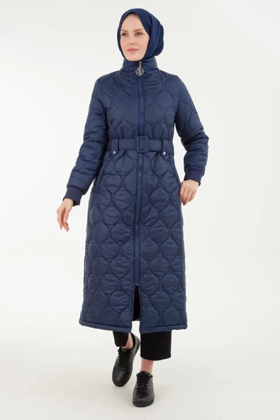 Armine Kadın Beli Kemerli Soğan Desenli Kapitone Kap - 6