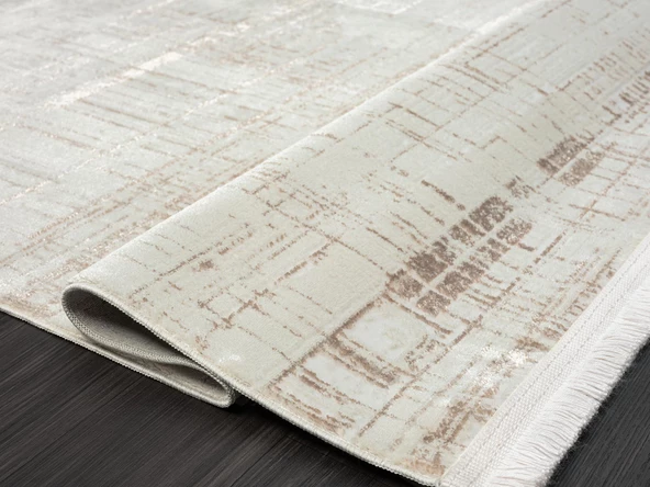 Best 108 Bej Halı Vizon Detaylı Ince Parlak Makinada Yıkanabilir Antialerjik Modern Salon Halısı Özel Ölçü VIZON-BEYAZ - Resim 3