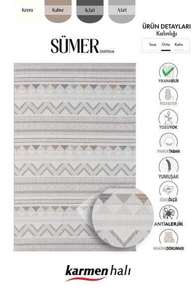 Sümer Sm006a Renkli Halı Iskandinav Desen Dekoratif Modern Tozuyok Antialerjik Salon Yatak Odası Kor Özel Ölçü POLY. KEMIK - Resim 6