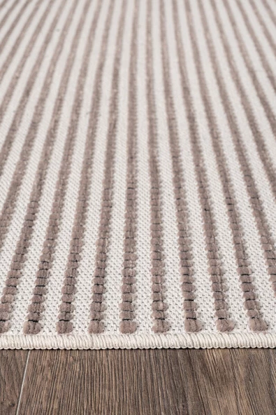 Hena HN003A Beyaz Şönil Kilim Bej Detaylı İnce Yumuşak Tozsuz Kaymaz Taban Makinada Yıkanabilir Halı Özel Ölçü BEJ - 4