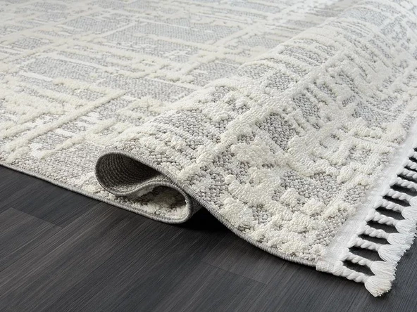 Wool Wl007a Bej Halı Sisal Bukle Dekoratif Kabartmalı Halı Tozsuz Antialerjik Salon Halısı Koridor Özel Ölçü VIZON-BEYAZ - Resim 4