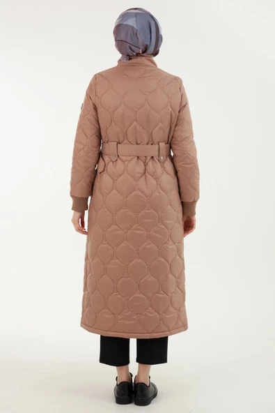 Armine Kadın Beli Kemerli Soğan Desenli Kapitone Kap - 5