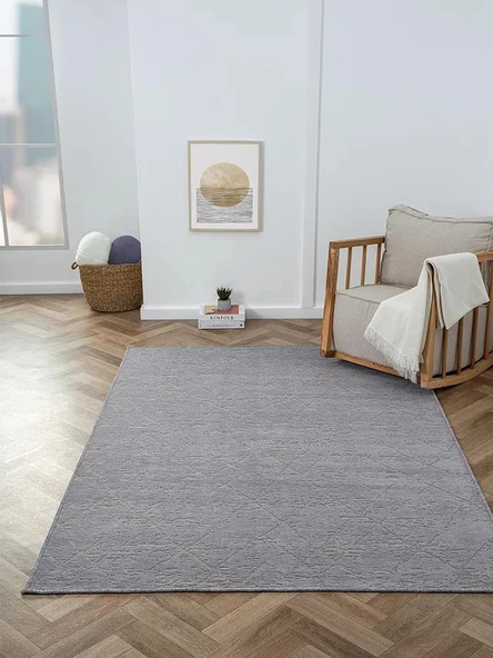 Lenda Ld005a Antrasit Kilim Gold Detaylı Ince Antialerjik Kaymaz Taban Makinada Yıkanabilir Halı Özel Ölçü GRI - 3