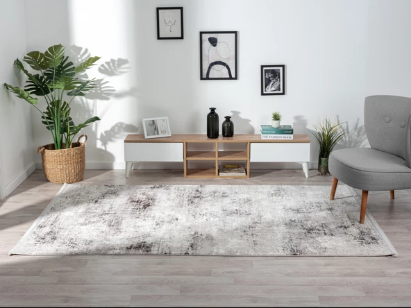 Tokyo 1701 Gri Halı Antrasit Detaylı Modern Klasik Desen Akrilik Halı Kaymaz Taban Tozuaz Salon Halı Özel Ölçü GRI - 3