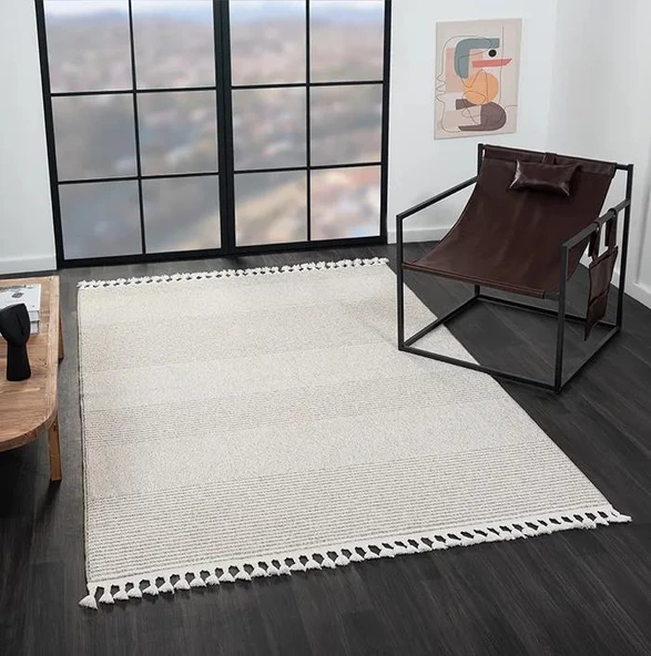 Wool Wl006a Gri Halı Sisal Bukle Dekoratif Tozsuz Antialerjik Salon Halısı Yatak Odası Koridor Özel Ölçü BEJ-VIZON - 3