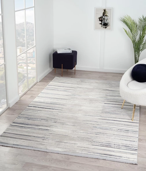 Tokyo Tk002m Gri Halı Lacivert Detaylı Modern Akrilik Kaymaz Taban Tozuaz Salon Halısı Yatak Odası Özel Ölçü GRI-MAVI - 3