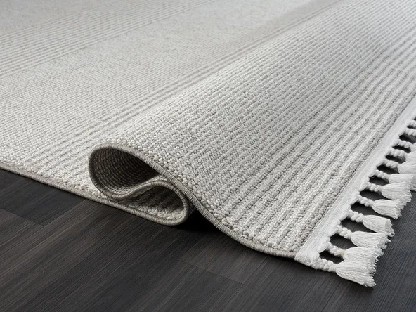 Wool Wl006a Gri Halı Sisal Bukle Dekoratif Tozsuz Antialerjik Salon Halısı Yatak Odası Koridor Özel Ölçü BEJ-VIZON - 4