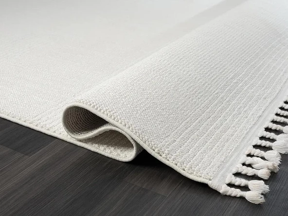 Wool Wl005a Beyaz Halı Sisal Bukle Dekoratif Tozsuz Antialerjik Salon Halısı Yatak Odası Koridor Özel Ölçü BEYAZ - Resim 4