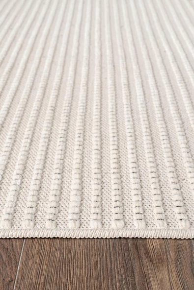 Hena HN001A Krem Şönil Kilim İnce Yumuşak Toz Yapmaz Kaymaz Taban Makinada Yıkanabilir Modern Halı Özel Ölçü KREM - 4