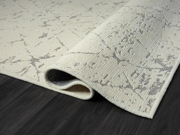Lenda Ld004a Gri Kilim Antrasit Detaylı Ince Antialerjik Kaymaz Taban Makinada Yıkanabilir Halı Özel Ölçü KREM - 4