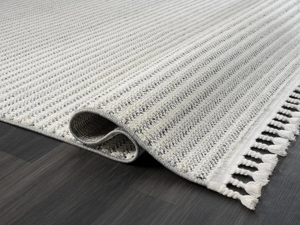 Wool Wl002a Bej Halı Sisal Bukle Dekoratif Kabartmalı Halı Tozsuz Antialerjik Salon Halısı Koridor Özel Ölçü BEYAZ-GRI - 4