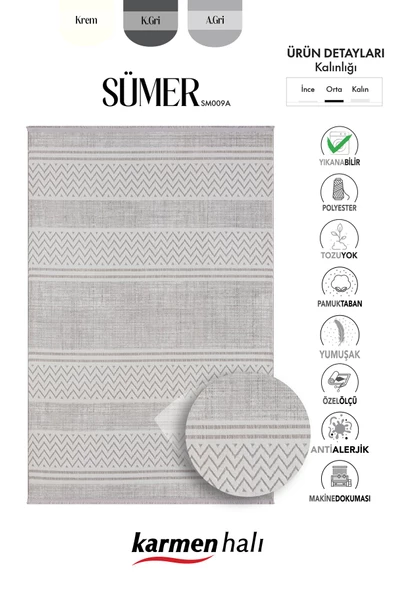 Sümer Sm009a Gri Beyaz Detaylı Halı Iskandinav Desen Dekoratif Modern Tozuyok Antialerjik Özel Ölçü POLY. KEMIK - Resim 6