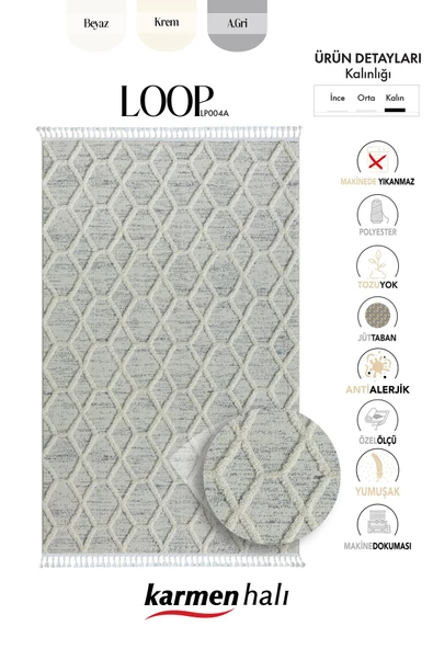 Loop Lp004a Beyaz Halı Dekoratif Sisal Bukle Tozsuz Antialerjik Salon Halısı Yatak Odası Koridor Özel Ölçü BEYAZ - 6