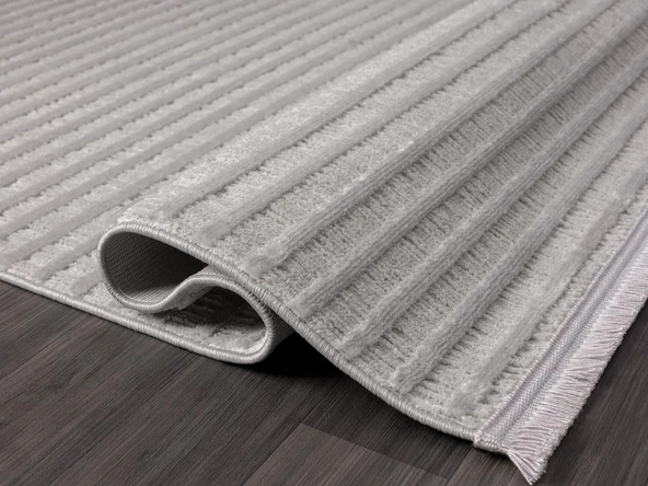 Sümer Sm008g Gri Antrasit Çizgi Desen Halı Dekoratif Modern Tozuyok Antialerjik Salon Halısı Koridor Özel Ölçü POLY. KEMIK - Resim 4