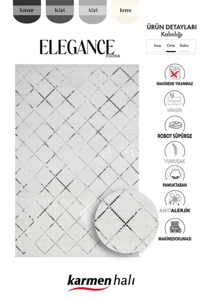 Elegance Eg010a Beyaz Halı Geometrik Detaylı Modern Viskon Doğal Iplik Bambu Halı Tozu Az Salon Halı Özel Ölçü GRI - 6