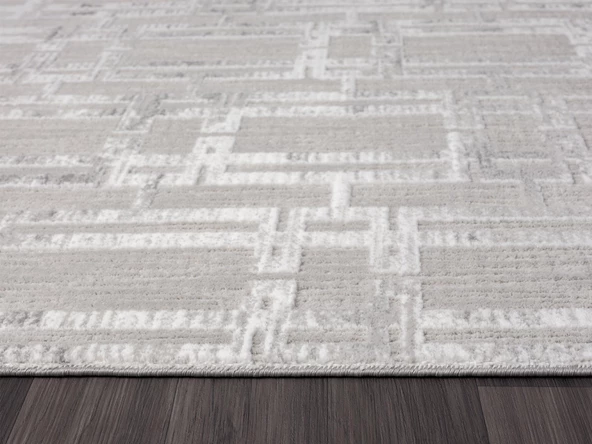 Sümer Sm007a Gri Halı Geometrik Desen Dekoratif Modern Tozuyok Antialerjik Salon Yatak Odası Koridor Özel Ölçü POLY. KEMIK - Resim 5