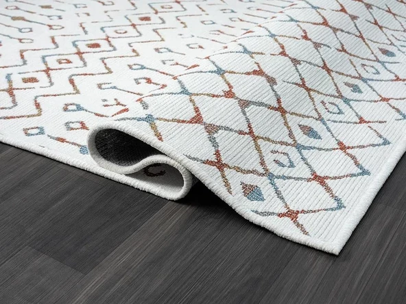Lenda Ld002a Gri Kilim Renkli Detaylı Ince Antialerjik Kaymaz Taban Makinada Yıkanabilir Salon Halı Özel Ölçü RENKLI - 4