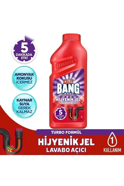 Cillit Bang Turbo Hijyenik Gider, Lavabo Açıcı Jel 500 ml