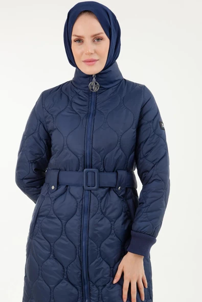 Armine Kadın Beli Kemerli Soğan Desenli Kapitone Kap - 7