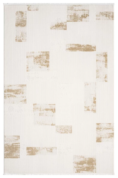 Truva Tv035s Krem Rengi Halı Gold Geometrik Detaylı Akrilik Yumuşak Modern Salon Halısı Özel Ölçü KREM-GOLD ürün görseli