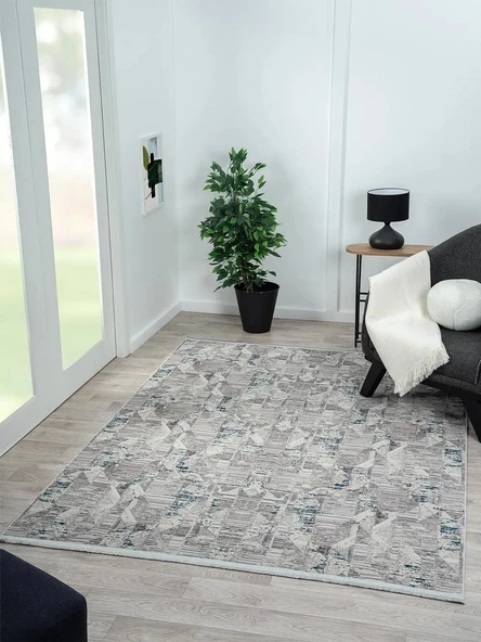 Best 110 Gri Halı Spor Desen Lacivert Detaylı Ince Parlak Makinada Yıkanabilir Antialerjik Modern Özel Ölçü GRI-MAVI - 3