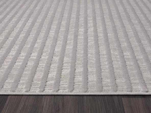 Sümer Sm008g Gri Antrasit Çizgi Desen Halı Dekoratif Modern Tozuyok Antialerjik Salon Halısı Koridor Özel Ölçü POLY. KEMIK - Resim 5