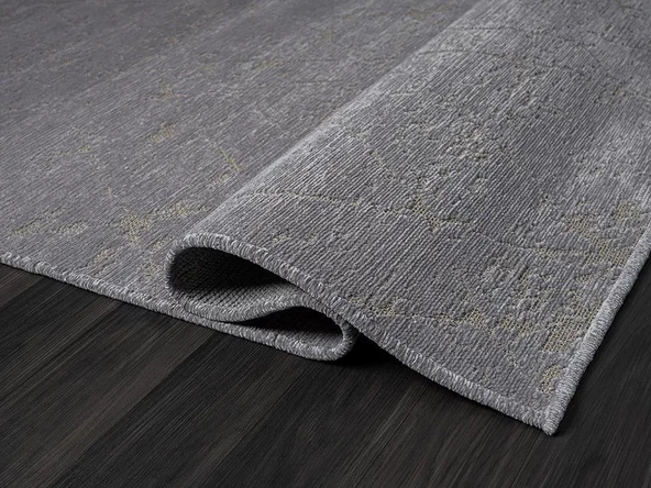 Lenda Ld005a Antrasit Kilim Gold Detaylı Ince Antialerjik Kaymaz Taban Makinada Yıkanabilir Halı Özel Ölçü GRI - 4