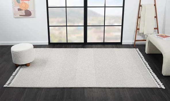 Wool Wl006a Gri Halı Sisal Bukle Dekoratif Tozsuz Antialerjik Salon Halısı Yatak Odası Koridor Özel Ölçü BEJ-VIZON - 2