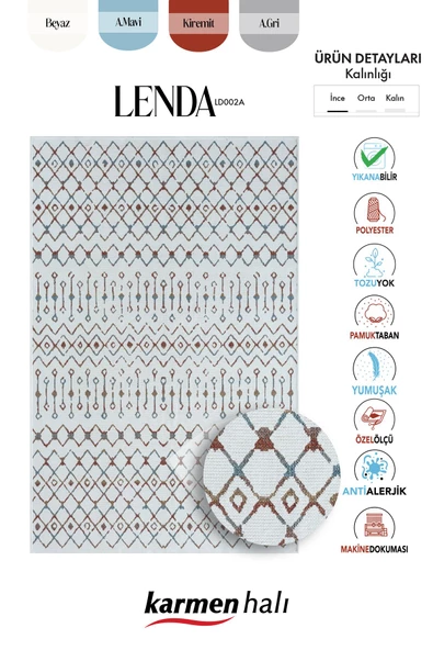 Lenda Ld002a Gri Kilim Renkli Detaylı Ince Antialerjik Kaymaz Taban Makinada Yıkanabilir Salon Halı Özel Ölçü RENKLI - 6