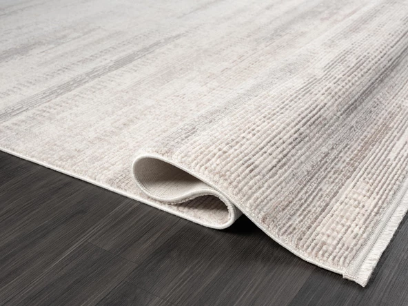 Truva TV036A Krem Rengi Halı Gri ve Bej Detaylı Akrilik Yumuşak Salon Halısı Özel Ölçü KREM-VIZON - Resim 4