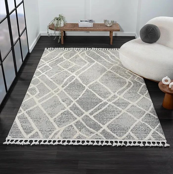 Wool Wl003a Gri Halı Antrasit Detaylı Sisal Bukle Dekoratif Kabartmalı Halı Tozsuz Antialerjik Özel Ölçü GRI-BEYAZ - Resim 3