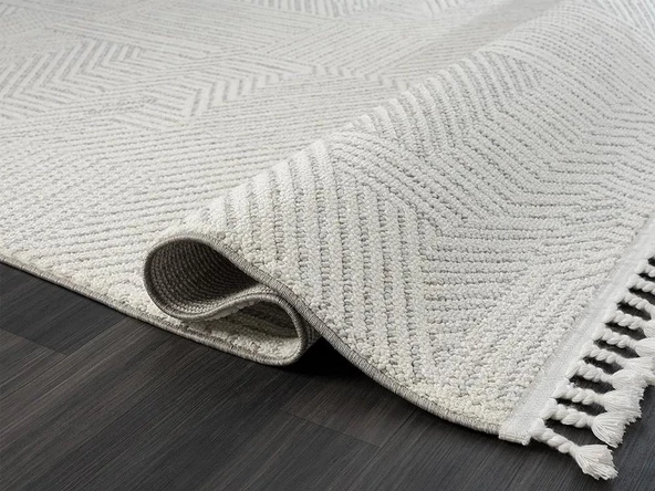 Wool Wl008a Bej Halı Sisal Bukle Dekoratif Kabartmalı Halı Tozsuz Antialerjik Salon Halısı Koridor Özel Ölçü VIZON- BEYAZ - Resim 4