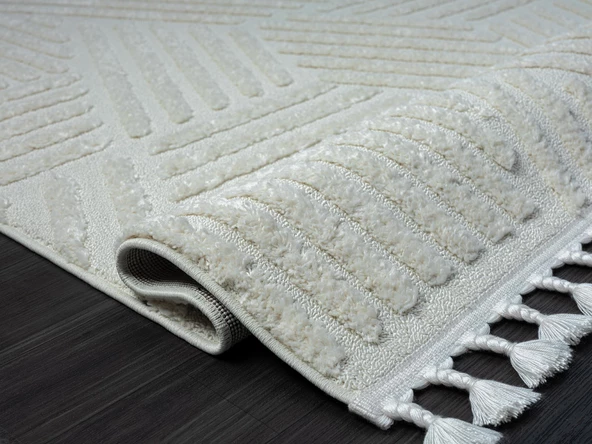 Loop Lp001a Beyaz Halı Dekoratif Sisal Bukle Tozsuz Antialerjik Salon Halısı Yatak Odası Koridor Özel Ölçü BEYAZ - Resim 4