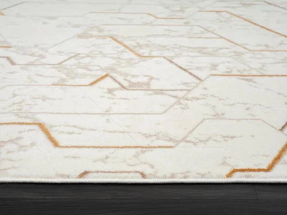 Lotus Plus 08581a Beyaz Halı Bej Abstract Detaylı Modern Ince Akrilik Tozuaz Salon Halısı Koridor Özel Ölçü BEYAZ - Resim 5