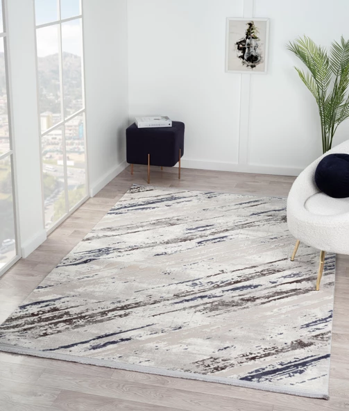 Tokyo Tk003m Gri Halı Lacivert Deyatlı Modern Akrilik Halı Kaymaz Taban Tozuaz Salon Halısı Koridor Özel Ölçü GRI-MAVI - Resim 3