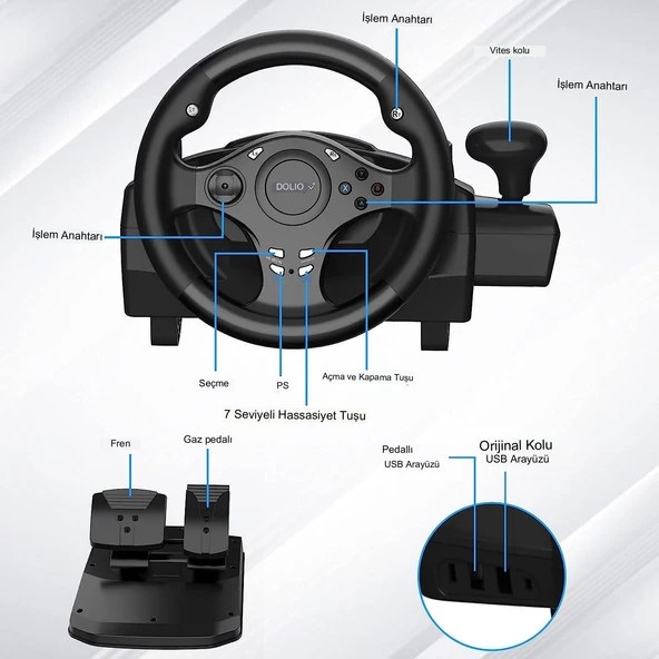 Anunnaki Doyo R270 Direksiyon Seti Çift Motorlu Titreşim Özelliği Kolay Sabitlenir Uzun Ömürlü Xbox Pc PS Uyumlu Set Gerçekçi Oyun Deneyimi - 2
