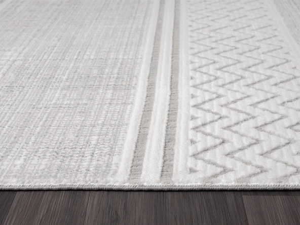 Sümer Sm009a Gri Beyaz Detaylı Halı Iskandinav Desen Dekoratif Modern Tozuyok Antialerjik Özel Ölçü POLY. KEMIK - Resim 5