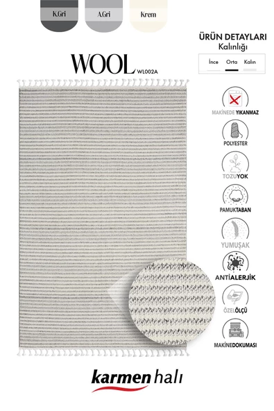 Wool Wl002a Bej Halı Sisal Bukle Dekoratif Kabartmalı Halı Tozsuz Antialerjik Salon Halısı Koridor Özel Ölçü BEYAZ-GRI - 6